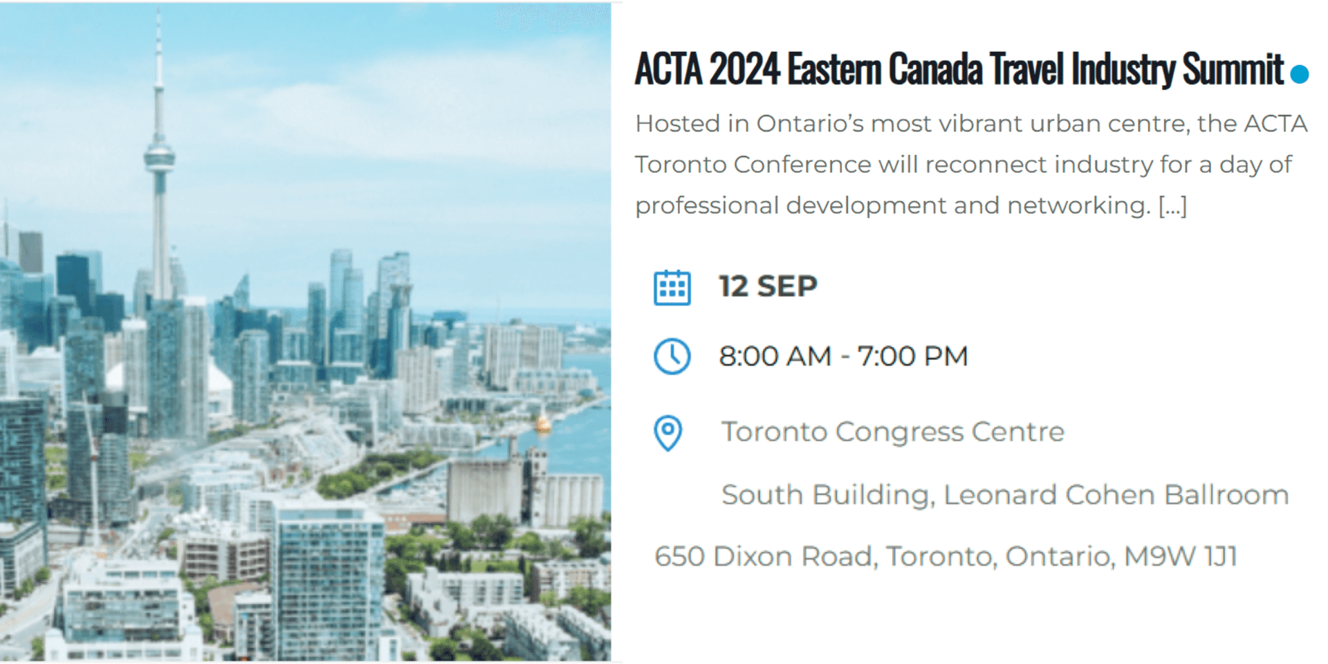 ACTA 2024 Eastern Canada Travel Industry Summit header