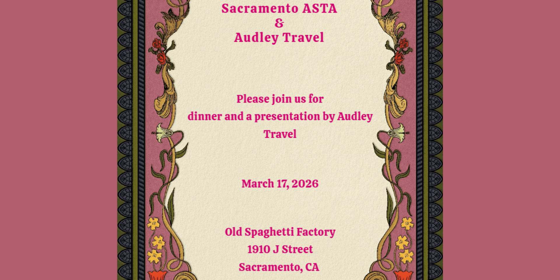 Greater Sacramento Chapter: Monthly Meeting with Audley Travel