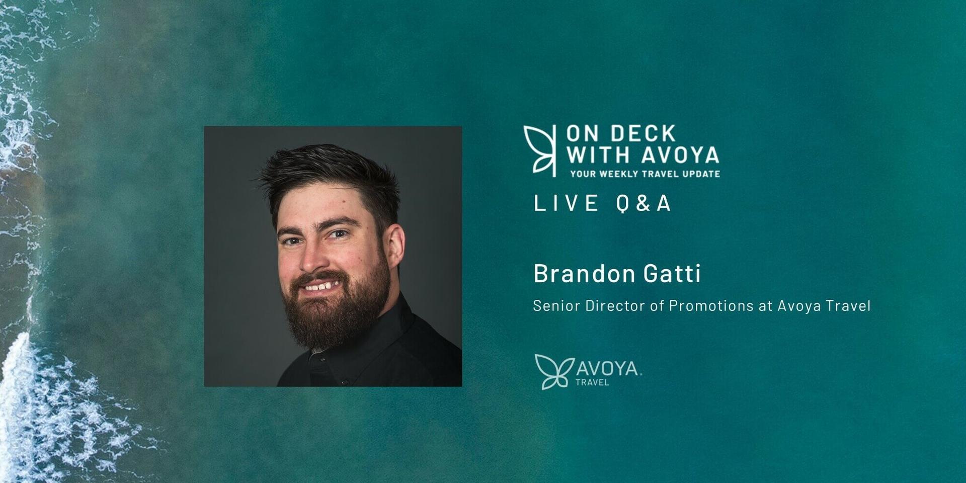 Avoya Insider Q&A with Brandon Gatti, Senior Director of Promotions at Avoya Travel header