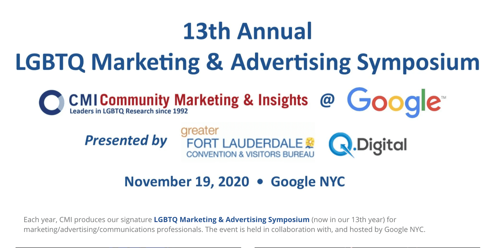 Community Marketing & Insights 13th Annual LGBTQ Marketing & Advertising Symposium header